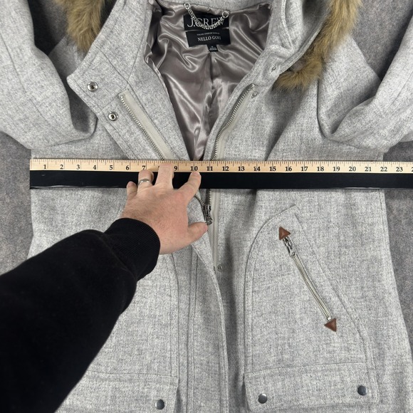 J.Crew Chateau Parka Coat Womens 16 Gray Italian Stadium Cloth Nello Gori Fur - Picture 9 of 16